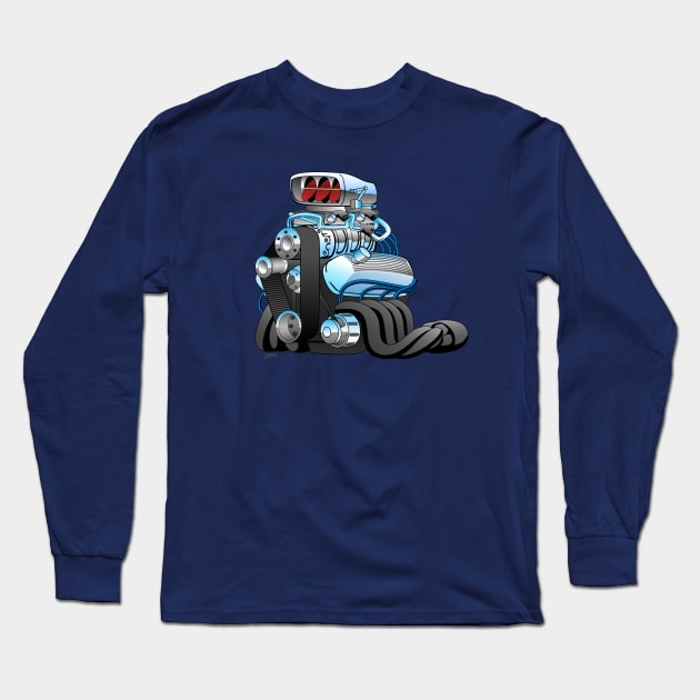 Hotrod Racing Car Engine Cartoon Illustration Long Sleeve T-Shirt by hobrath